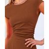 imageBTFBM Women Two Piece Skirt Set Summer 2025 Casual Vacation Crew Neck Short Sleeve Cropped Top Elastic Waist Midi SkirtsSolid Dark Brown