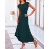 imageBTFBM Women Two Piece Skirt Set Summer 2025 Casual Vacation Crew Neck Short Sleeve Cropped Top Elastic Waist Midi SkirtsSolid Dark Green