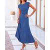 imageBTFBM Women Two Piece Skirt Set Summer 2025 Casual Vacation Crew Neck Short Sleeve Cropped Top Elastic Waist Midi SkirtsSolid Deep Blue