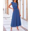 imageBTFBM Women Two Piece Skirt Set Summer 2025 Casual Vacation Crew Neck Short Sleeve Cropped Top Elastic Waist Midi SkirtsSolid Deep Blue