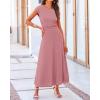 imageBTFBM Women Two Piece Skirt Set Summer 2025 Casual Vacation Crew Neck Short Sleeve Cropped Top Elastic Waist Midi SkirtsSolid Dusty Pink