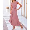 imageBTFBM Women Two Piece Skirt Set Summer 2025 Casual Vacation Crew Neck Short Sleeve Cropped Top Elastic Waist Midi SkirtsSolid Dusty Pink