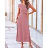 imageBTFBM Women Two Piece Skirt Set Summer 2025 Casual Vacation Crew Neck Short Sleeve Cropped Top Elastic Waist Midi SkirtsSolid Dusty Pink