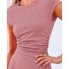 imageBTFBM Women Two Piece Skirt Set Summer 2025 Casual Vacation Crew Neck Short Sleeve Cropped Top Elastic Waist Midi SkirtsSolid Dusty Pink