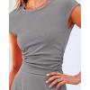 imageBTFBM Women Two Piece Skirt Set Summer 2025 Casual Vacation Crew Neck Short Sleeve Cropped Top Elastic Waist Midi SkirtsSolid Grey