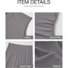 imageBTFBM Women Two Piece Skirt Set Summer 2025 Casual Vacation Crew Neck Short Sleeve Cropped Top Elastic Waist Midi SkirtsSolid Grey