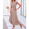 imageBTFBM Women Two Piece Skirt Set Summer 2025 Casual Vacation Crew Neck Short Sleeve Cropped Top Elastic Waist Midi SkirtsSolid Khaki