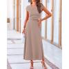 imageBTFBM Women Two Piece Skirt Set Summer 2025 Casual Vacation Crew Neck Short Sleeve Cropped Top Elastic Waist Midi SkirtsSolid Khaki