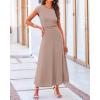 imageBTFBM Women Two Piece Skirt Set Summer 2025 Casual Vacation Crew Neck Short Sleeve Cropped Top Elastic Waist Midi SkirtsSolid Khaki