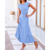 imageBTFBM Women Two Piece Skirt Set Summer 2025 Casual Vacation Crew Neck Short Sleeve Cropped Top Elastic Waist Midi SkirtsSolid Light Blue