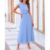 imageBTFBM Women Two Piece Skirt Set Summer 2025 Casual Vacation Crew Neck Short Sleeve Cropped Top Elastic Waist Midi SkirtsSolid Light Blue