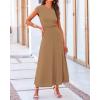 imageBTFBM Women Two Piece Skirt Set Summer 2025 Casual Vacation Crew Neck Short Sleeve Cropped Top Elastic Waist Midi SkirtsSolid Light Brown