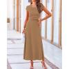 imageBTFBM Women Two Piece Skirt Set Summer 2025 Casual Vacation Crew Neck Short Sleeve Cropped Top Elastic Waist Midi SkirtsSolid Light Brown