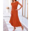 imageBTFBM Women Two Piece Skirt Set Summer 2025 Casual Vacation Crew Neck Short Sleeve Cropped Top Elastic Waist Midi SkirtsSolid Orange