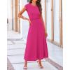 imageBTFBM Women Two Piece Skirt Set Summer 2025 Casual Vacation Crew Neck Short Sleeve Cropped Top Elastic Waist Midi SkirtsSolid Rose Red