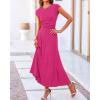 imageBTFBM Women Two Piece Skirt Set Summer 2025 Casual Vacation Crew Neck Short Sleeve Cropped Top Elastic Waist Midi SkirtsSolid Rose Red