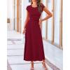 imageBTFBM Women Two Piece Skirt Set Summer 2025 Casual Vacation Crew Neck Short Sleeve Cropped Top Elastic Waist Midi SkirtsSolid Wine Red