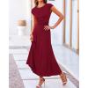 imageBTFBM Women Two Piece Skirt Set Summer 2025 Casual Vacation Crew Neck Short Sleeve Cropped Top Elastic Waist Midi SkirtsSolid Wine Red