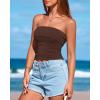 imageBTFBM Womens Strapless Tube Tops Summer Spring Clothes 2025 Trendy Casual Ruched Stretchy Going Out Bodycon Bandeau TopCoffee