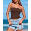 imageBTFBM Womens Strapless Tube Tops Summer Spring Clothes 2025 Trendy Casual Ruched Stretchy Going Out Bodycon Bandeau TopCoffee