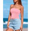 imageBTFBM Womens Strapless Tube Tops Summer Spring Clothes 2025 Trendy Casual Ruched Stretchy Going Out Bodycon Bandeau TopPink