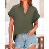 imageBTFBM Womens Summer Tops 2025 V Neck Short Sleeve Tshirt Loose Flowy Tunics Solid Color Dressy Casual Blouse ShirtsArmy Green