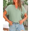 imageBTFBM Womens Summer Tops 2025 V Neck Short Sleeve Tshirt Loose Flowy Tunics Solid Color Dressy Casual Blouse ShirtsBean Green