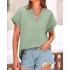 imageBTFBM Womens Summer Tops 2025 V Neck Short Sleeve Tshirt Loose Flowy Tunics Solid Color Dressy Casual Blouse ShirtsBean Green