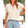 imageBTFBM Womens Summer Tops 2025 V Neck Short Sleeve Tshirt Loose Flowy Tunics Solid Color Dressy Casual Blouse ShirtsBeige