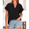 imageBTFBM Womens Summer Tops 2025 V Neck Short Sleeve Tshirt Loose Flowy Tunics Solid Color Dressy Casual Blouse ShirtsBlack