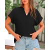 imageBTFBM Womens Summer Tops 2025 V Neck Short Sleeve Tshirt Loose Flowy Tunics Solid Color Dressy Casual Blouse ShirtsBlack