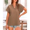 imageBTFBM Womens Summer Tops 2025 V Neck Short Sleeve Tshirt Loose Flowy Tunics Solid Color Dressy Casual Blouse ShirtsKhaki