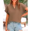 imageBTFBM Womens Summer Tops 2025 V Neck Short Sleeve Tshirt Loose Flowy Tunics Solid Color Dressy Casual Blouse ShirtsKhaki