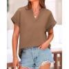 imageBTFBM Womens Summer Tops 2025 V Neck Short Sleeve Tshirt Loose Flowy Tunics Solid Color Dressy Casual Blouse ShirtsKhaki