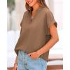 imageBTFBM Womens Summer Tops 2025 V Neck Short Sleeve Tshirt Loose Flowy Tunics Solid Color Dressy Casual Blouse ShirtsKhaki