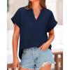 imageBTFBM Womens Summer Tops 2025 V Neck Short Sleeve Tshirt Loose Flowy Tunics Solid Color Dressy Casual Blouse ShirtsNavy