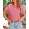 imageBTFBM Womens Summer Tops 2025 V Neck Short Sleeve Tshirt Loose Flowy Tunics Solid Color Dressy Casual Blouse ShirtsPink