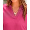 imageBTFBM Womens Summer Tops 2025 V Neck Short Sleeve Tshirt Loose Flowy Tunics Solid Color Dressy Casual Blouse ShirtsRose Red