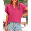 imageBTFBM Womens Summer Tops 2025 V Neck Short Sleeve Tshirt Loose Flowy Tunics Solid Color Dressy Casual Blouse ShirtsRose Red