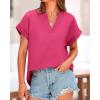 imageBTFBM Womens Summer Tops 2025 V Neck Short Sleeve Tshirt Loose Flowy Tunics Solid Color Dressy Casual Blouse ShirtsRose Red