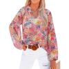 imageBTFBM Boho Blouses for Women Dressy Casual Floral Long Sleeve Shirts V Neck Lightweight Chiffon Summer Spring Tops 2025Multicolor Red