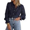 imageBTFBM Long Sleeve Lace Blouses for Women 2025 Spring Dressy Casual Button Down Shirts Date Night Outfit Club Party TopsNavy