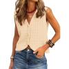 imageBTFBM Summer Sweater Vest for Women 2025 Sleeveless V Neck Lightweight Button Up Cardigan Knit Tank Tops Spring ClothesApricot