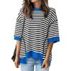 imageBTFBM Women Oversized Striped T Shirts Short Sleeve Summer Tops Casual Loose Crewneck High Low Hem Color Block Y2k TeesBlack Blue