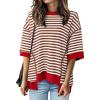 imageBTFBM Women Oversized Striped T Shirts Short Sleeve Summer Tops Casual Loose Crewneck High Low Hem Color Block Y2k TeesBrown White