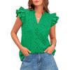 imageBTFBM Women Summer Eyelet Tops Dressy Casual V Neck Ruffle Cap Sleeve Cotton Boho Shirts Lace Embroidered Blouses 2025Green