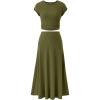 imageBTFBM Women Two Piece Skirt Set Summer 2025 Casual Vacation Crew Neck Short Sleeve Cropped Top Elastic Waist Midi SkirtsSolid Army Green