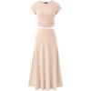 imageBTFBM Women Two Piece Skirt Set Summer 2025 Casual Vacation Crew Neck Short Sleeve Cropped Top Elastic Waist Midi SkirtsSolid Beige