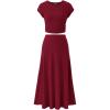 imageBTFBM Women Two Piece Skirt Set Summer 2025 Casual Vacation Crew Neck Short Sleeve Cropped Top Elastic Waist Midi SkirtsSolid Wine Red