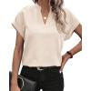 imageBTFBM Womens Summer Tops 2025 V Neck Short Sleeve Tshirt Loose Flowy Tunics Solid Color Dressy Casual Blouse ShirtsBeige